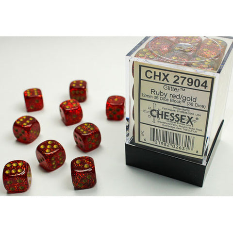 Chessex 12mm d6 Glitter Ruby w/Gold