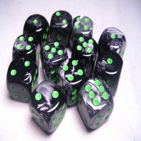 Chessex 16mm d6 Black-Grey w/green